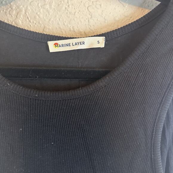 Marine Layer Lexi Rib Daytime Midi Dress Black Size Medium Casual Minimalist - Picture 5 of 9